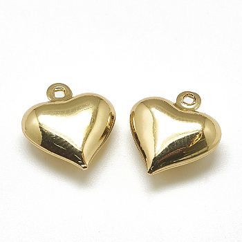 Brass Charms, Heart, Real 18K Gold Plated, 13x12x5mm, Hole: 1mm