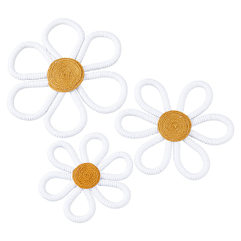 DICOSMETIC 3Pcs 3 Style Boho Daisy Flower Woven Macrame Cotton Wall Decorations, for Baby Girls Kids Home Decor, White, 147~202x152~234x14~15.5mm, 1pc/style