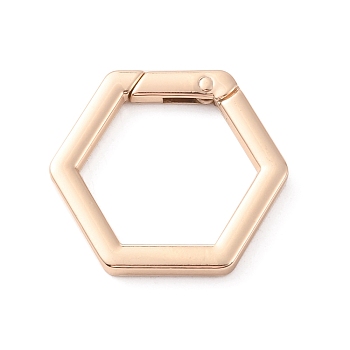 Zinc Alloy Spring Gate Rings, Hexagon, Light Gold, 35x39x5mm, Inner Diameter: 25.5x29mm