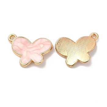 Alloy Enamel Pendants, Long-Lasting Plated, Cadmium Free & Nickel Free & Lead Free, Golden, Butterfly Charm, Pink, 12x17x2mm, Hole: 1mm