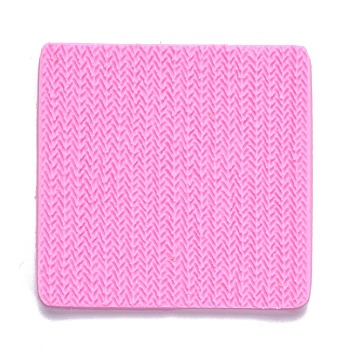 DIY Sweater Stitch Texture Food Grade Silicone Molds, Fondant Impression Mat Mold, for Cupcake Cake Decoration, Rectangle, Hot Pink, 103x99x5mm