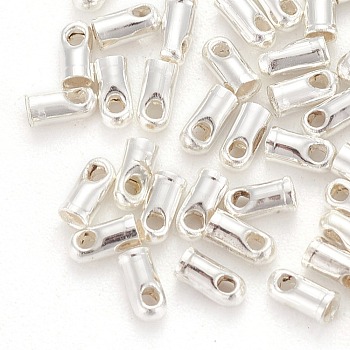 Brass Cord Ends, Silver Color Plated, 4x1.8mm, Hole: 0.8mm, Inner Diameter: 1.2mm