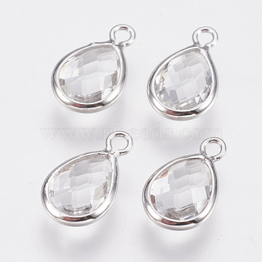 Real Platinum Plated Clear Teardrop Brass+Glass Charms
