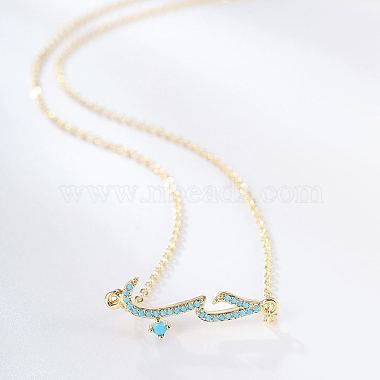 Cubic Zirconia Wave Pendant Necklace with Golden Brass Chains(RP3424-1)-2