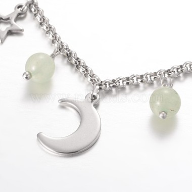 Moon & Star Stainless Steel Gemstone Charm Bracelets(BJEW-JB01935)-3