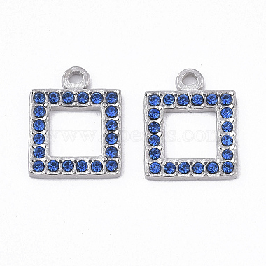 Stainless Steel Color Square Stainless Steel+Rhinestone Pendants