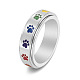 Rainbow Color Pride Flag Enamel Dog Paw Print Rotating Ring(RABO-PW0001-040D)-1