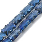 Electroplate Glass Beads Strands, Rectangle, Full Rianbow Plated, Faceted, Blue, 12.5x8x5.5mm, Hole: 1.2mm, about 32pcs/strand, 15.98 inch(40.6cm)(EGLA-L045-F-FR01)
