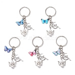 5Pcs Iron Alloy Shell Pearl Keychains, Butterfly, Angel & Fairy, Antique Silver & Platinum, 73mm(KEYC-JKC01228)