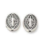 Religion Alloy Beads, Oval with Saint, Antique Silver, 10x8.5x3.5mm, Hole: 1.2mm, about 1000pcs/1000g(FIND-E051-07AS)