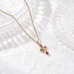 Brass Pave Colorful Cubic Zirconia Cross Pendant 304 Stainless Steel Cable Chain Necklaces for Women, Golden, 15.75 inch(40cm)(NJEW-JN05358)