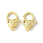 Brass Lobster Claw Clasps, Rack Plating, Long-Lasting Plated, Lead Free & Cadmium Free, Heart, Real 18K Gold Plated, 17.5x11.5x4.5mm, Hole: 1.6mm(KK-F893-11G)