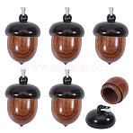 5Pcs Wood Pendants, Acorns, with 201 Stainless Steel Snap on Bails, Camel, 33mm(PALLOY-CA00036)