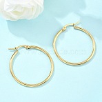 Ion Plating(IP) 304 Stainless Steel Hoop Earrings, Hypoallergenic Earrings, Ring Shape, Real 18K Gold Plated, 34~35x2mm, 12 Gauge, Pin: 1x0.7mm(EJEW-N0016-11G-E)
