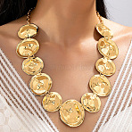Alloy Textured Disc Link Bib Necklaces for Women, Golden, 22.83 inch(58cm)(WG63054-01)