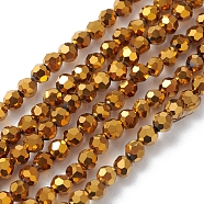 Electroplate Glass Beads Strands, Faceted, Rondelle, Gold, 4x4mm, Hole: 0.9mm, about 95pcs/strand, 14.41''(36.6cm)(EGLA-K015-10D)