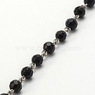 Handmade Faceted Round Glass Beads Chains for Necklaces Bracelets Making, with Iron Eye Pin, Unwelded, Black, 39.3 inch, about 94pcs/strand(AJEW-JB00084-02)