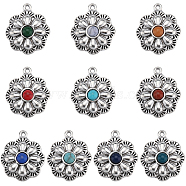 20Pcs 10 Colors Resin Imitation Gemstone Pendants, Flower Charms, with Antique Silver Plated Zinc Alloy Findings, Mixed Color, 23.5x20x5~5.5mm, Hole: 1.5mm, 2pcs/color(FIND-SC0007-39)