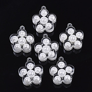 Transparent Acrylic Pendants, with ABS Plastic Imitation Pearl, Flower, White, 32x28.5x11mm, Hole: 2mm(X-TACR-R146-001)