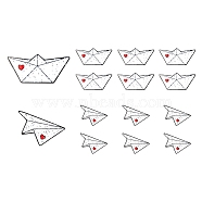 4Pcs 2 Style Origami Plane & Ship with Heart Enamel Pin, Zinc Alloy Enamel Brooch for Backpack Clothing, Electrophoresis Black Color, White, 11.5~12x22.5~24.5mm, Pin: 1mm, 2pcs/style(JEWB-LS0001-37)