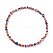 Evil Eye Beaded Necklace for Kids, Tiny Natural Wood Beads Necklace, Colorful, 5.43 inch(13.8cm)(NJEW-JN03742)