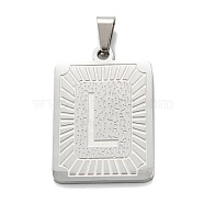 304 Stainless Steel Pendants, Rectangle with Alphabet, Letter.L, 30x20x1.5mm, Hole: 3x6mm(STAS-K216-48L-P)