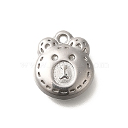 Anti-Tarnish 304 Stainless Steel Pendants, Bear Head Charm, Stainless Steel Color, 15.5x13.5x4.8mm, Hole: 1.6mm(STAS-I321-70P)