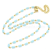 304 Stainless Steel & Glass Column Link Chain Necklaces, Golden, Light Blue, 16.46 inch(41.8cm)(NJEW-P315-06G-04)