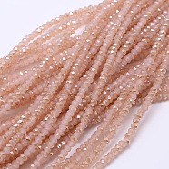 Faceted Rondelle Half Rainbow Plated Electroplate Glass Beads Strands, Misty Rose, 3.5~4x2.5~3mm, Hole: 0.8mm, about 150pcs/strand, 15.1 inch(EGLA-M006-3mm-B03)