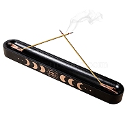 Wood Incense Burners, Rectangle with Moon Pattern Incense Holders, Home Office Teahouse Zen Buddhist Supplies, Black, 305x45x25mm(PW-WG50403-01)