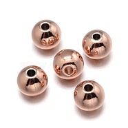 Brass Beads, Lead Free & Nickel Free & Cadmium Free, Solid Round, Real Rose Gold Plated, 10mm, Hole: 2mm(KK-F0317-10mm-01RG-NR)