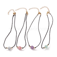 Faceted Natural Dyed Gemstone Pendant Necklaces, with Waxed Cotton Cords, Brass Round Beads and 304 Stainless Steel Lobster Claw Clasps, 15-1/8 inch(38.5cm)(NJEW-JN03230)