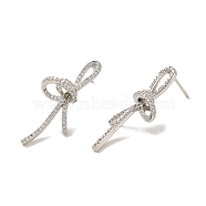 Brass Stud Earrings, Cubic Zirconia Cadmium Free & Lead Free, Bowknot, Platinum, 32x14.5mm(EJEW-R162-14P)