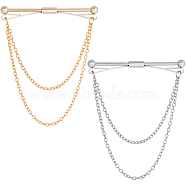 2Pcs 2 Colors Brass Hanging Chains Collar Pins Tie Clips, Cardigan Clips for Men Women, Platinum & Golden, 70x59.5mm, 1Pc/color(AJEW-GF0007-55)