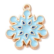 Christmas Zinc Alloy Enamel Pendants, Light Gold, Snowflake, 21.5x19x2mm, Hole: 1.6mm(PALLOY-K008-03H-KCG)