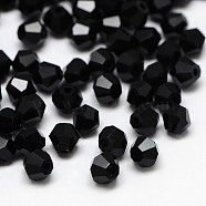 Imitation 5301 Bicone Beads, Transparent Glass Faceted Beads, Black, 6x5mm, Hole: 1.3mm, about 288pcs/bag(GLAA-F026-C20)