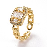 Brass Micro Pave Cubic Zirconia Rings, Real 18K Gold Plated, Lead Free & Cadmium Free, Rectangle, Clear, Inner Diameter: 16mm(KK-K258-39G-RS)