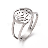 201 Stainless Steel Rose Finger Ring, Hollow Wide Ring for Valentine's Day, Stainless Steel Color, US Size 6 1/2(16.9mm)(RJEW-J051-22P)