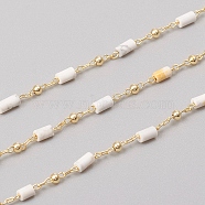 3.28 Feet Handmade Natural Howlite Beaded Chains, Real 18K Gold Plated Plated Brass Chains, Soldered, Long-Lasting Plated, 4~5x2~2.5mm, Beads: 2mm, Link: 2x1x0.2mm and 2x1.5x0.2mm(X-CHC-E021-01G)
