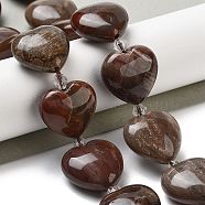 Natural Petrified Wood Beads Strands, Heart, with Seed Beads, 19~19.5x20x10mm, Hole: 1.5mm, about 17pcs/strand, 15.75 inch(40cm)(G-C150-A08-01)