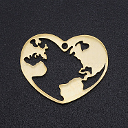 201 Stainless Steel Pendants, Laser Cut Pendants, Heart with Map, Golden, 16x20x1mm, Hole: 1.4mm(STAS-T054-JN776-2)