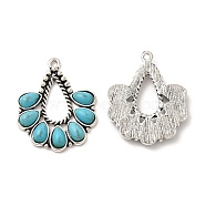 Retro Alloy Pendants, with Synthetic Turquoise, Teardrop Charms, Antique Silver, 35x29x4mm, Hole: 2mm(TIBEP-L020-12AS)