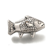 304 Stainless Steel Tibetan Style Beads, Fish, Antique Silver, 19x9x12mm, Hole: 2.5mm(STAS-M100-10AS)