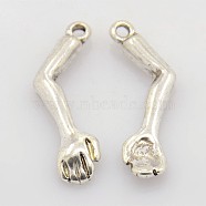 Alloy Pendants, Arm, Lead Free and Cadmium Free, Antique Silver, 28.5x10x4mm, Hole: 1.5mm(EA9699Y)