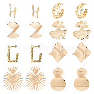 8 Pairs 8 Style Gingko Leaf & Fan & Spiral & Trapezoid Alloy Dangle Stud Earrings for Women, Golden, 23.5~70mm, Pin: 0.7~1mm, 1 Pair/style(EJEW-AN0001-45)