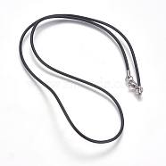 Rubber Cord Necklaces Making, with 304 Stainless Steel Lobster Claw Clasps, Black, 22.2 inch(56.5cm), 2mm(MAK-L023-01D)
