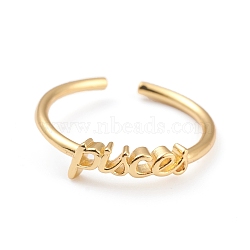 Constellation/Zodiac Sign Brass Cuff Rings, Open Rings, Real 18K Golden Plated, Pisces, US Size 7 1/4(17.5mm), word: 12x4.5mm(RJEW-O042-06G-H)
