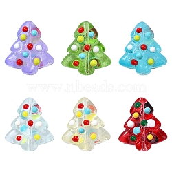 6Pcs Handmade Bumpy Glass Beads Strands, Hand Drawn Beads, Dyed & Heated, with Enamel, Christmas Trees, Colorful, 16x14.5x7mm, Hole: 1.2mm(LAMP-FS0001-16A)