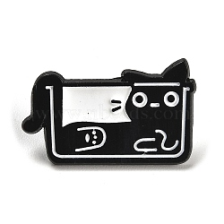 Cartoon Cat Enamel Pin, Alloy Brooch for Backpack Clothes, Black, 17x28x1.5mm(JEWB-P032-D03)