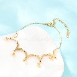 304 Stainless Steel Link Anklets, Cable Chain Anklets fro Women, Zigzag & Ball, Ion Plating(IP), Long-Lasting Plated, Golden, 9-1/8 inch(230mm), tail chain: about 50mm long(BJEW-H643-07G)